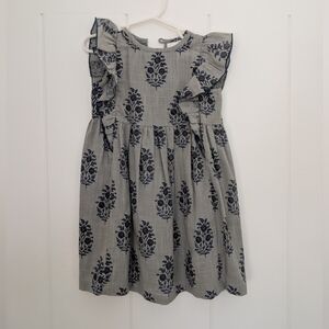 Yo Baby Girls' 2T Grey Floral Print Ruffle Sleeve Cotton Dress
